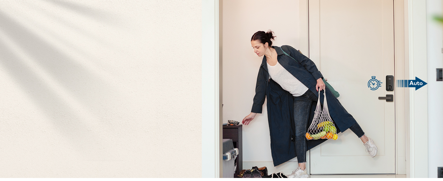 Auto-lock with a 10–99 second delay helps prevent forgotten locks and is disabled by default.