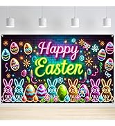 Nuxovilar Easter Banner Polyester 43x70.86 Inches Large Easter Banner for Neon-Glow in The Dark G...
