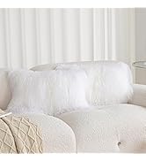 ROSE FEATHER Real 100% Tibetan Mongolian Lamb Sheepskin Wool Fur Super Soft Plush Leather Pillowc...