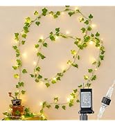HEYFUNi Vines with Lights, 23 Ft 73 Led Fake Ivy String Lights Plug in, Leaf Lights for Bedroom, ...