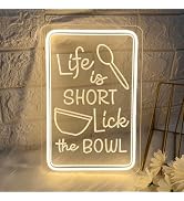 Neon Sogn Life is Short Lick the Bowl Sign, Funny Toilet Quotes Wood Box Sign, Toilet Decor Bathr...