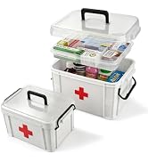 2 Pack Clear Medicine Storage Box with Removable Tray, Large &amp; Small Size Thickened Empty First A...