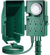 SURAIELEC Outdoor Power Stake Timer, 24-Hour Mechanical Light Timer, Electrical Power Strip Weath...
