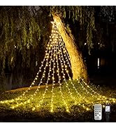 WBao 344 LED Christmas Lights Outdoor Decorations with 12" Star Topper, 11.9ft Waterfall Christma...