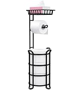 Toilet Paper Holder Stand with Shelf, Free Standing Toilet Tissue Roll Storage Rack for Bathroom,...
