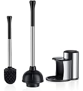 HAMITOR Toilet Plunger and Bowl Brush Set: 2 in 1 Stainless Steel Heavy Duty Toilet Cleaner Plung...