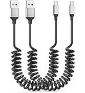 Coiled USB C Cable for Car 2Pack, 3A USB Type C Charger Cable Fast Charging, Retractable Android ...