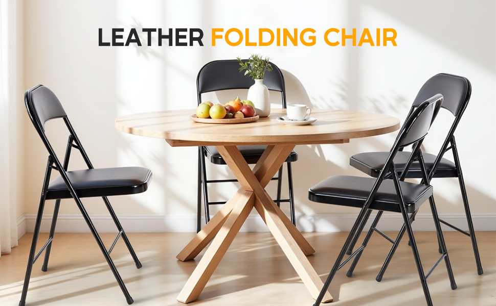Folding Chairs with Leather Padded Cushion Seats
