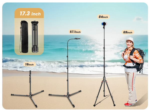 17.3" Foldable cell phone Tripod: Adjustable &amp; Portable for Travel.