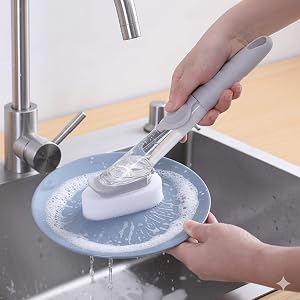 Liquid Soap Dispensing Sponge Easy Push Handle Non-Scratch Sponge for Cleaning Plates &amp;amp; Dishes