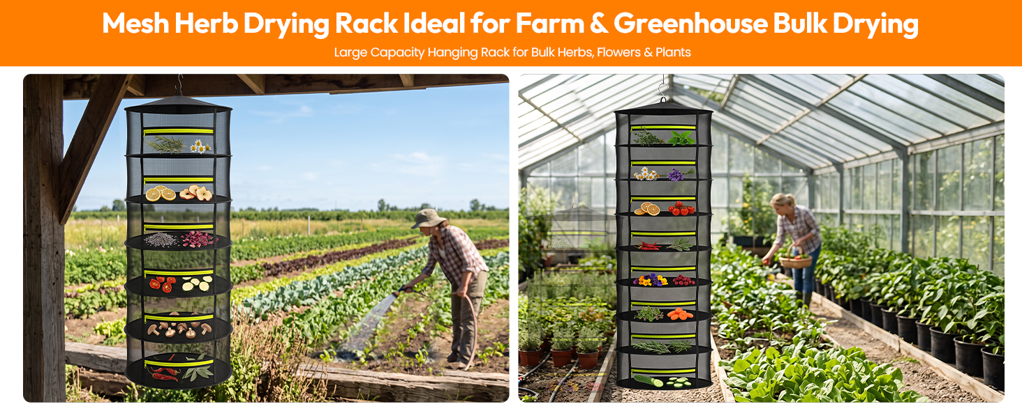 Mesh herb drying rack for farm and greenhouse large batch drying use