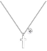 Tiny Cross Necklace for Girls | Heart Initial Necklace | Heart Birthstone Necklace | Letter Stain...
