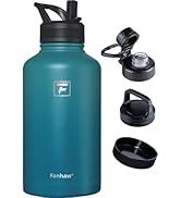 Fanhaw 64 oz Stainless Steel Insulated Water Bottle with 3 Lids (Straw, Spout and Carabiner Lid) ...