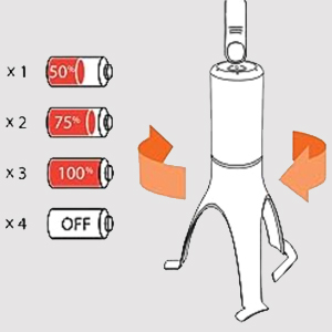 The stirrer is cordless and battery-operated, requiring 4 AA batteries