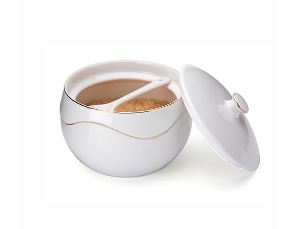 Porcelain Sugar Bowl with Lid and Spoon