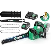 KIMO Brushless Electric Chainsaw Cordless, 4.0Ah Battery &amp; Fast Charger, Handheld Chain Saw with ...