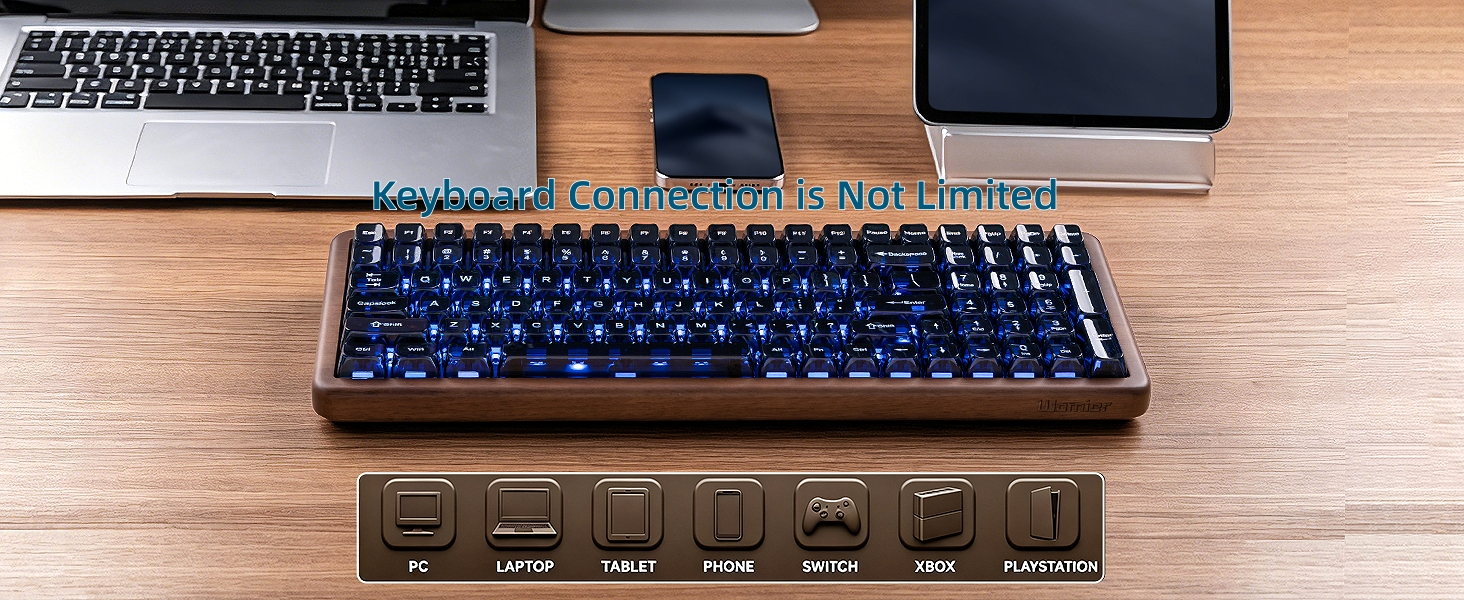 98% Wireless Mechanical Keyboard with Number Pad Natural Walnut Wood Gaming Keyboard