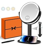 MIYADIVA Makeup Mirror with Lights, 30X Magnifying Mirror with Light and Touch Switch, Vanity Mir...