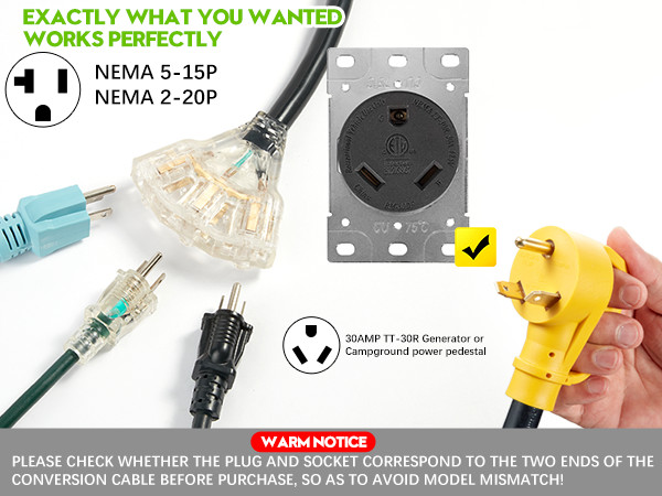 30 Amp to 110V RV/Generator Distribution Adapter Cord