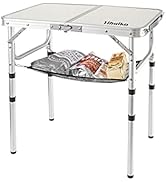 YihuiKo Adjustable Height Camping Table with Mesh Layer, 23.6" x 15.7" Portable Folding Camp Tabl...