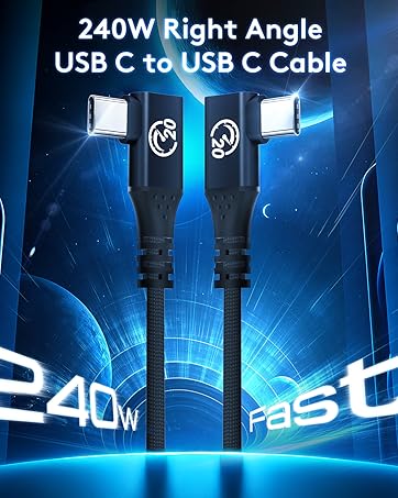 240 w right angle usb c to usb c data sync 20gbps