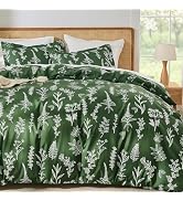 MUXHOMO Duvet Cover Full Size, Reversible Floral Dark Green Duvet Cover Set with Zipper Closure, ...
