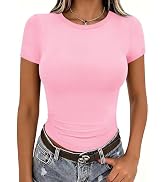Zeagoo Women Crewneck Slim Fitted Short Sleeve T Shirts Cute Stretchy Bodycon Basic Tee Tops