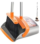 Upgraded Broom and Dustpan Set, Upright Broom and Dustpan Combo with 51" Long Handle, Dustpan Tee...