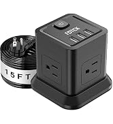 Extension Cord 15 ft, FDTEK Flat Plug Power Strip with 4 Widely Spaced Outlet with 3 USB, Extensi...