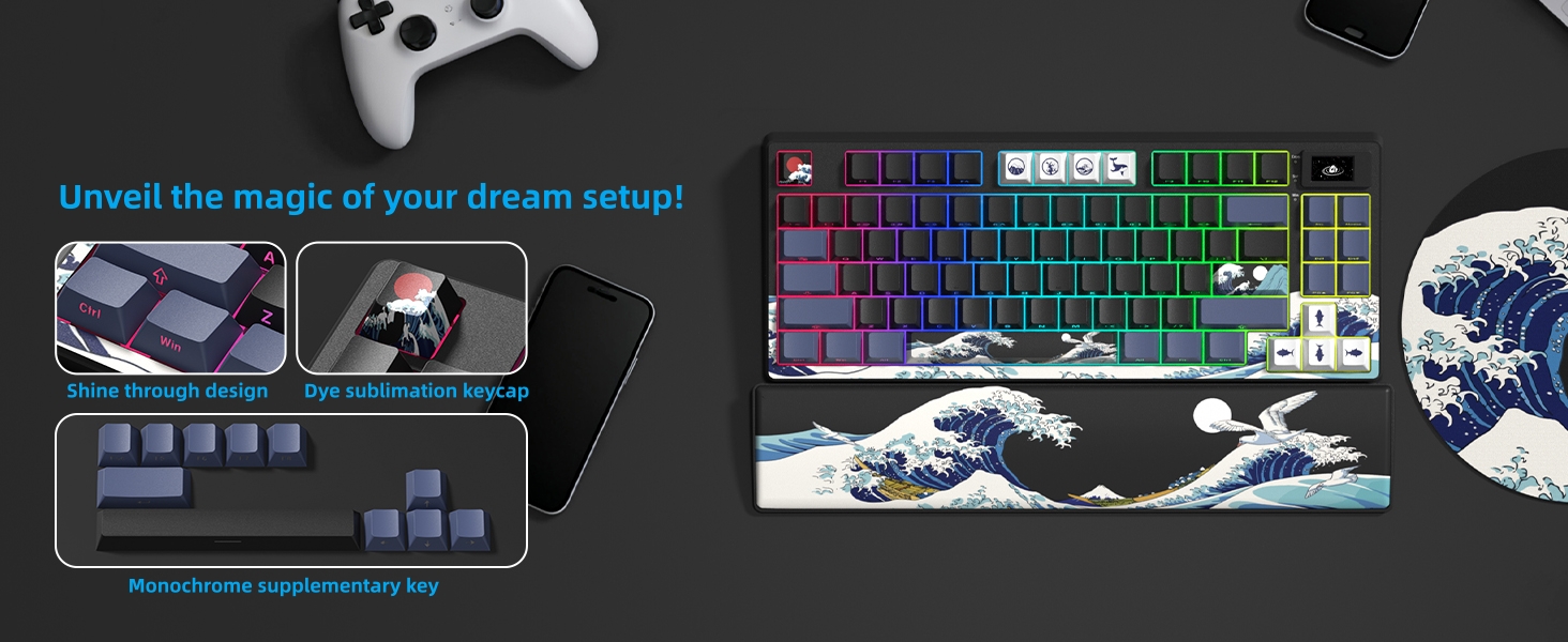 75% Wireless Mechanical Keyboard, Creamy Gaming Keyboard, 75% Black keyboard