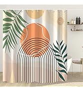 GKLEASG Boho Shower Curtain, Abstract Mid Century Modern Arch Sun Leaf Machine Washable Waterproo...
