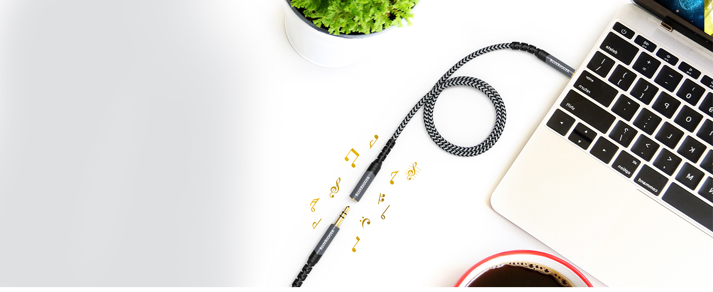 BlueRigger laptop stereo audio aux cable any 3.5mm aux source iphone andriod headphone speakers wire