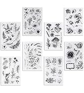 UCEC 8 Sheets Clear Stamps, Vintage Plants and Flowers Silicone Rubber Stamps, Small Clear Stamps...