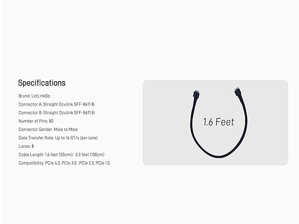 LetLinkSo Gen4 PCIe 4.0 Oculink SFF-8611 8i Connector Adapter Male Extension Cable