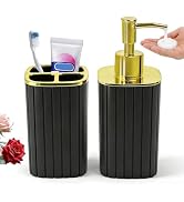 Bathroom Accessories Set 2 PCS- Black and Gold Bathroom Accessory Set, Bathroom Toothbrush Holder...