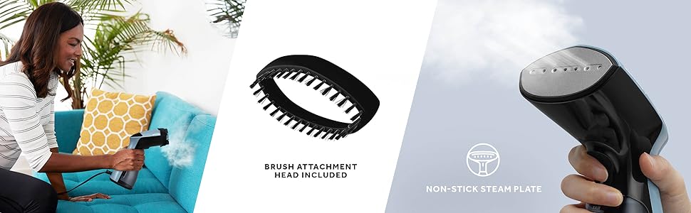 Brush Attachment Head Included; Non-stick steam plate