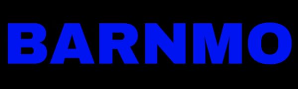 Text reads 'BARNMO' in large blue letters against a dark background. Simple text-based design with bold typography.
