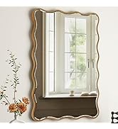 SHYFOY Wall Mirror Decorative, Antique Mirror Gold Wavy Mirrors 20x30” Irregular Mirrors Asymmetr...