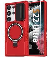 KTUOHU for Samsung Galaxy S22 Ultra Case with Magnetic Ring Stand+Glass Screen Protector [Compati...