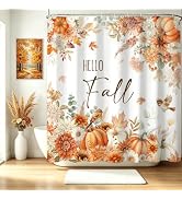 Mocsicka Fall Shower Curtain Pumpkin Shower Curtain Autumn Farmhouse Floral Maple Leaves Pumpkin ...