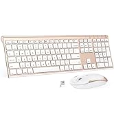 Wireless Keyboard and Mouse Combo, 2.4GHz Ultra-Slim Aluminum Rechargeable Keyboard with Whisper-...