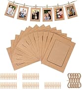 50Pcs 4x6 Paper Picture Frames Bulk, Hanging Pictures with String Photo Hanger with Clips Hanging...