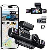 4K STARVIS 2 Dash Cam Front Rear, 5.8GHz WiFi 20MB/s Download, Free 64GB Card, 4 Channel 360° Das...