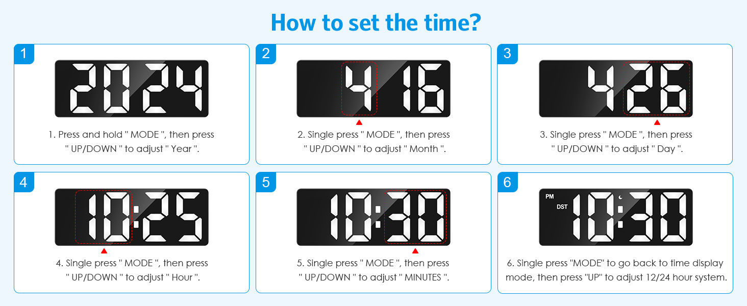 Digital Alarm Clock Large Display, LED Alarm for Bedroom, Type-C/Battery Powered Bedside Alarm Clock