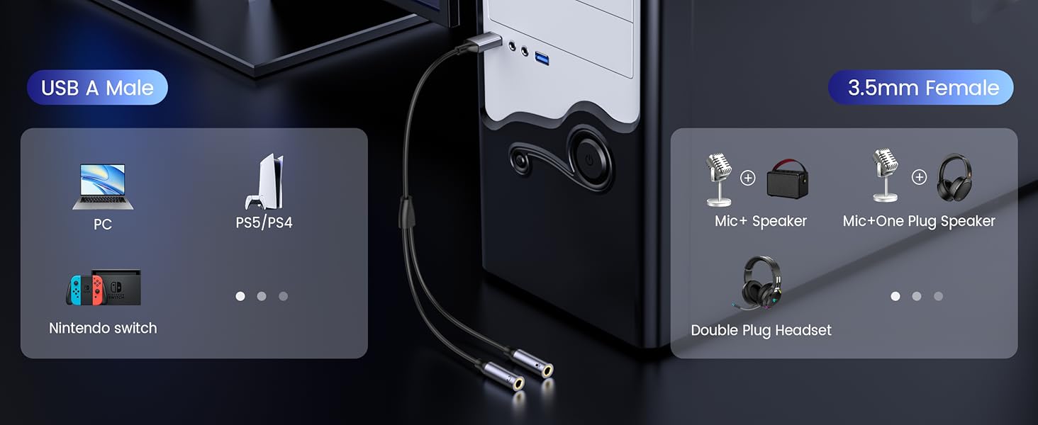 MOSWAG USB Audio Adapter, Stereo Spilitter External Sound Cards