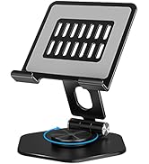 SOJUNER Tablet Stand Adjustable, Swivel iPad Stand with 360 Rotating Base, Aluminum Foldable Desk...
