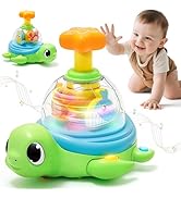 Baby Toys 6-12 Months, Musical Crawling Press to Spin &amp; Glow Turtle Toy for 1 Year Old, Cause and...