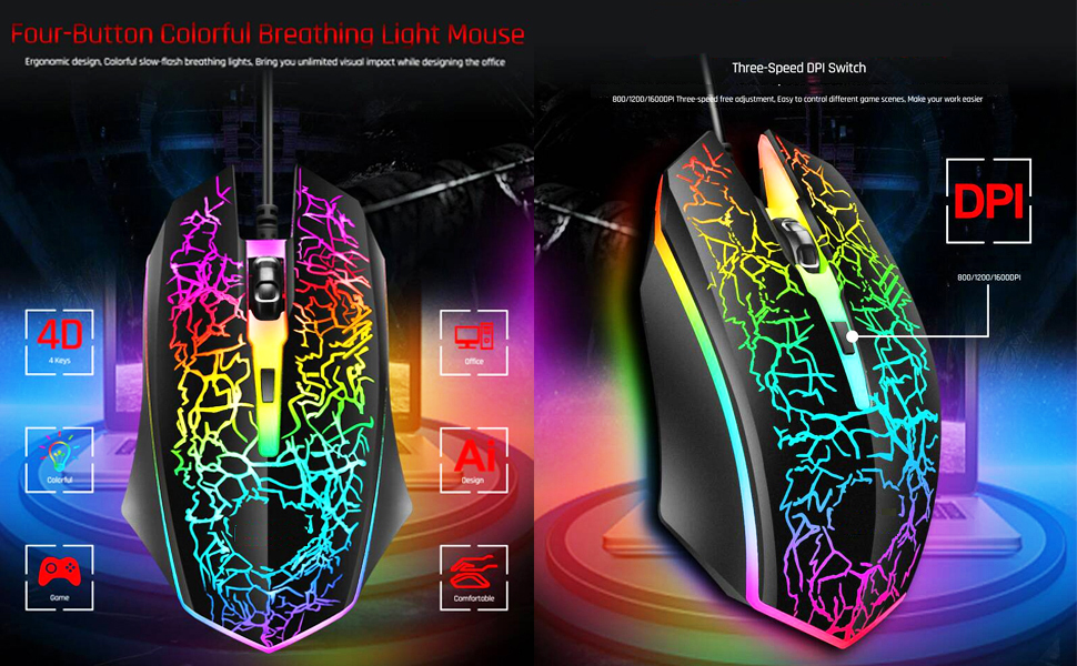 Wired Crack Rainbow Gaming Keyboard and Mouse Combo,