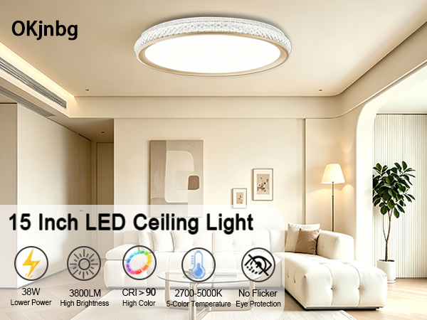 Flush Mount Ceiling Light Dimmable LED Gold Modern Lighting Fixture for Kitchen Bedroom Bathroom 