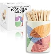 Home Haven Ceramic Toothpick Holder - Colorful Leaves Design - Toothpicks Holder Dispenser and Co...